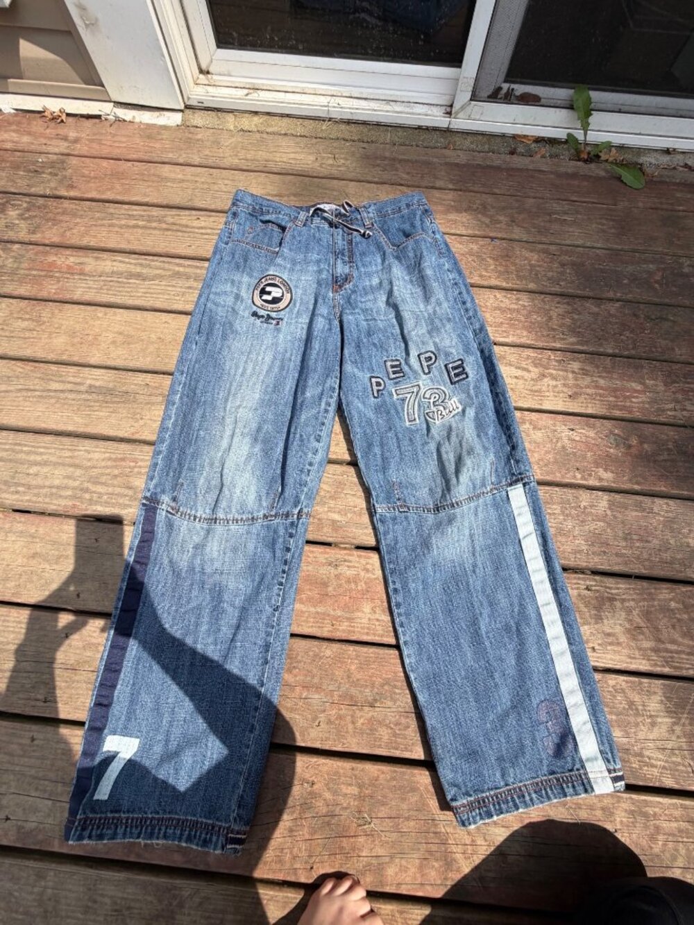 Pepe Jeans Mens Denim Embroidered Wide-Leg Jeans With Drawstring Waist Size L Bl
